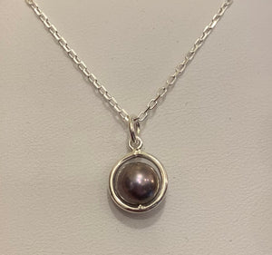 Grey Fresh Water Pearl Ball Necklace -  Sterling Silver