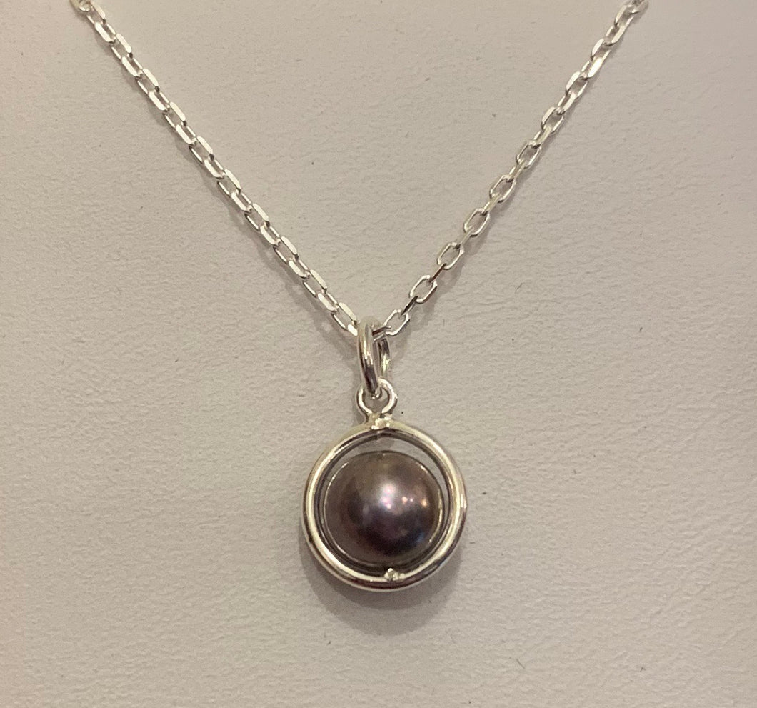 Grey Fresh Water Pearl Ball Necklace -  Sterling Silver