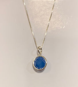 Blue Agate Ball Necklace -  Sterling Silver
