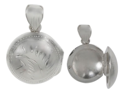 Round Etched Sterling Silver Locket -large