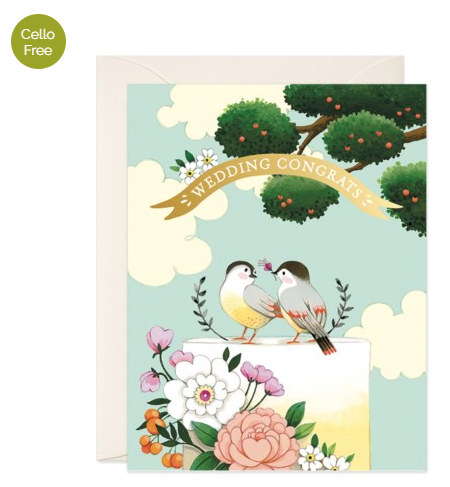 Birds on Cake Wedding Card