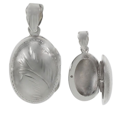 Oval Etched Sterling Silver Locket -small